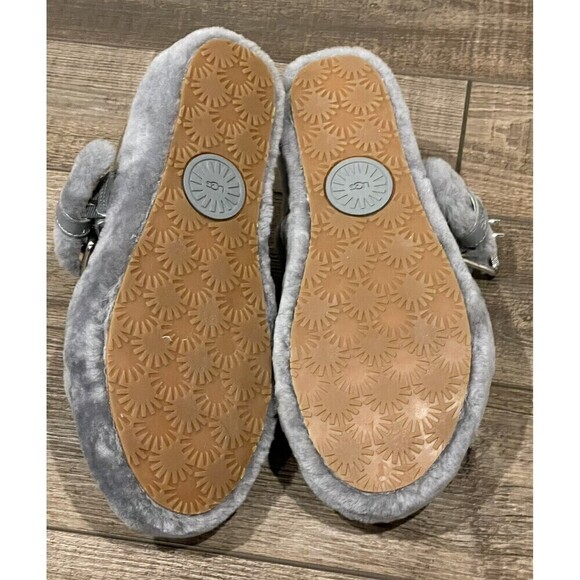 UGG Fuzz Yeah Womens Gray Sheepskin Platform Slides Slippers 1104662 Sz 10 NWOB - Picture 16 of 16